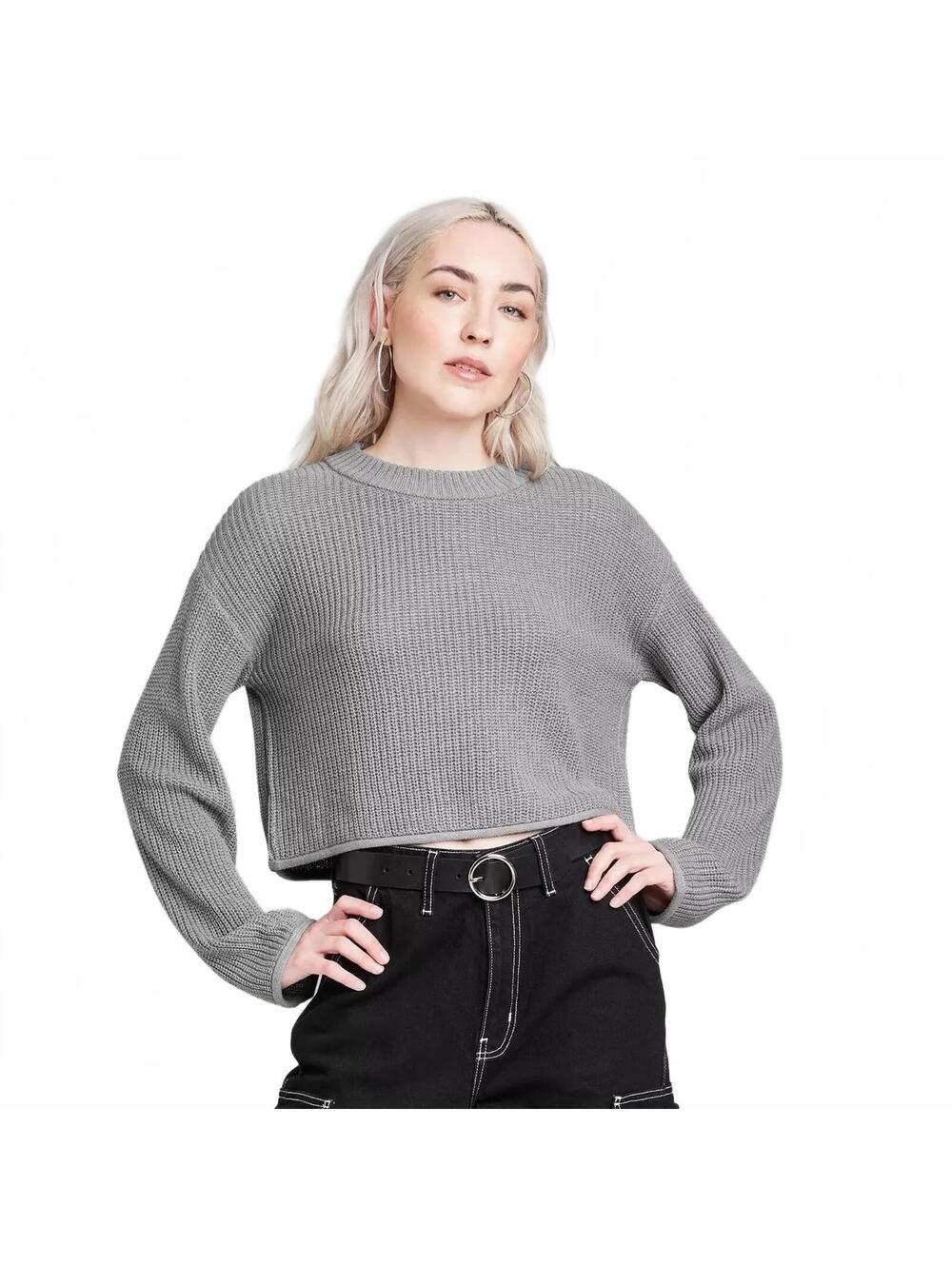 Wild Fable Crew Neck Boxy Pullover Sweater Light Gray Small